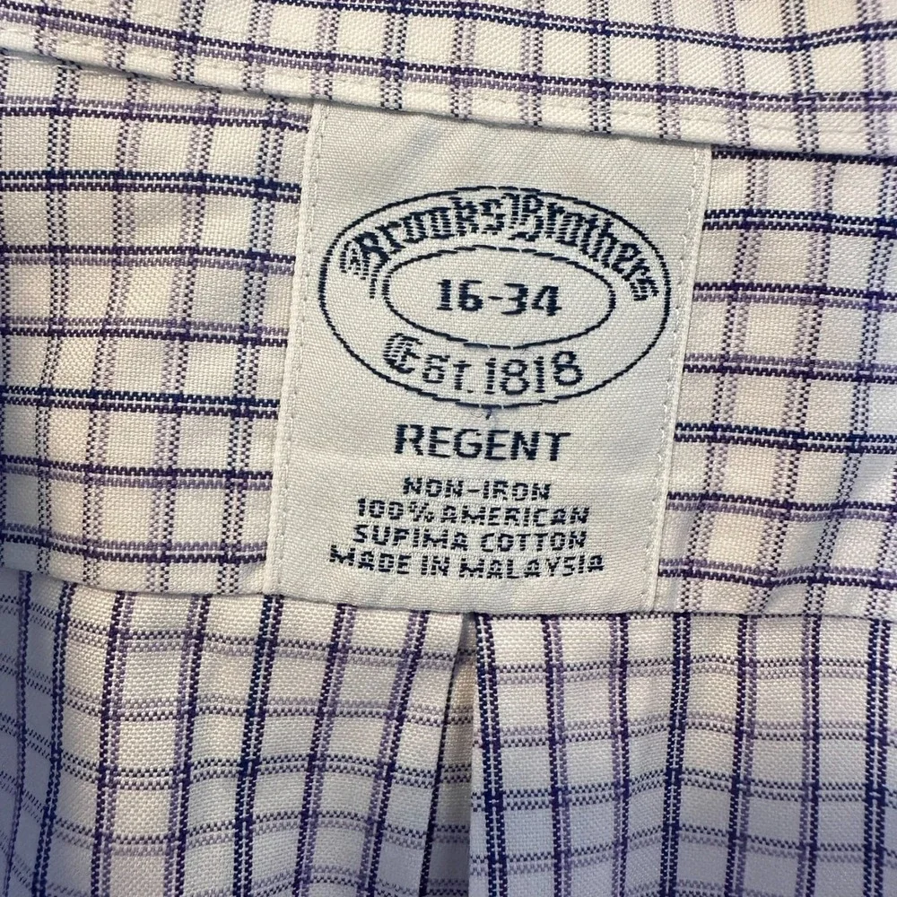Brooks Brothers Mens-16-34 Regent‎ Dress Shirt Blue Plaid  Non Iron Cotton